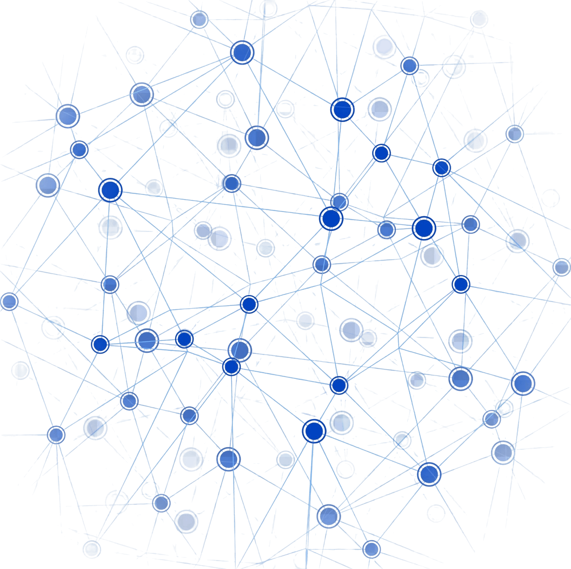 Blue network diagram: interconnected nodes representing blockchain infrastructure